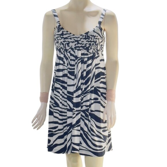 ND NEW DIRECTION Women's Dress B&W Zebra Print Empire Waist Tufted Flowy Size 4 - Picture 1 of 11